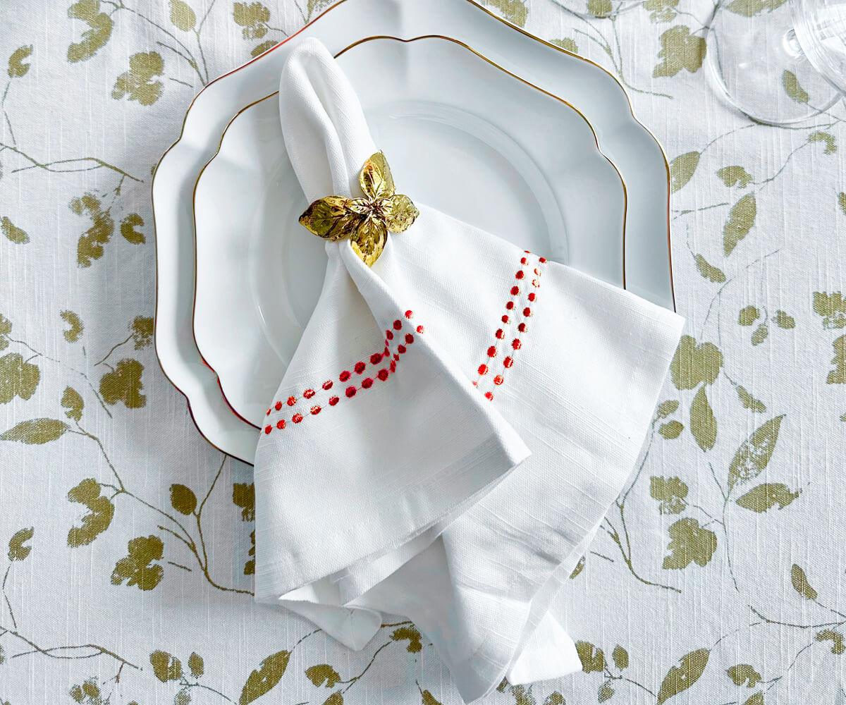 Red Embroidered Pearls Napkins