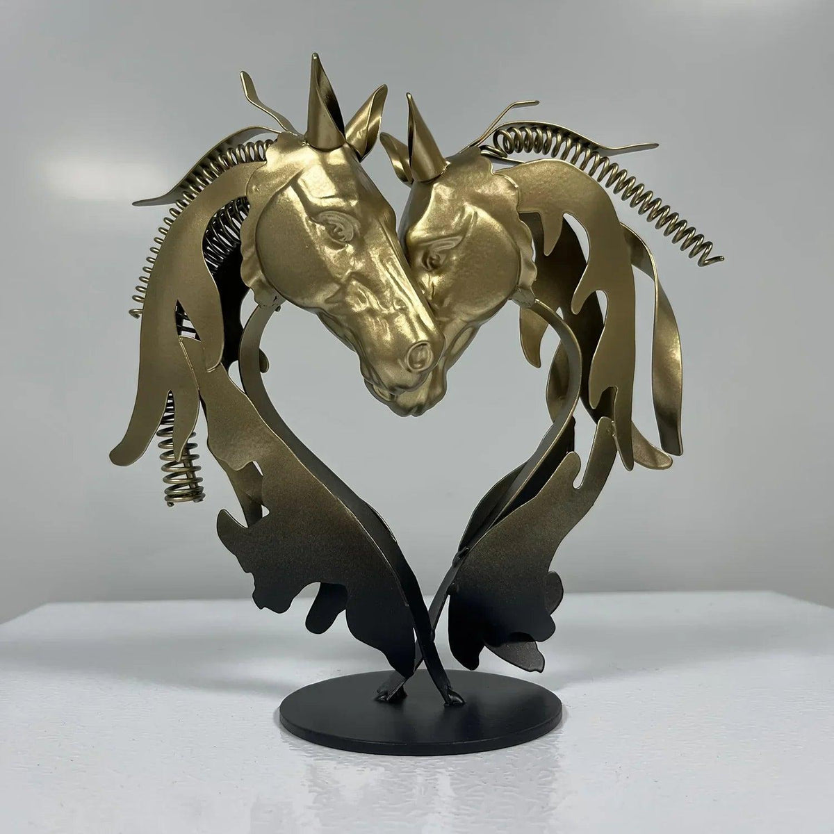 Double Horse Head Heart Metal Sculpture Romantic Gift for Horse Lovers
