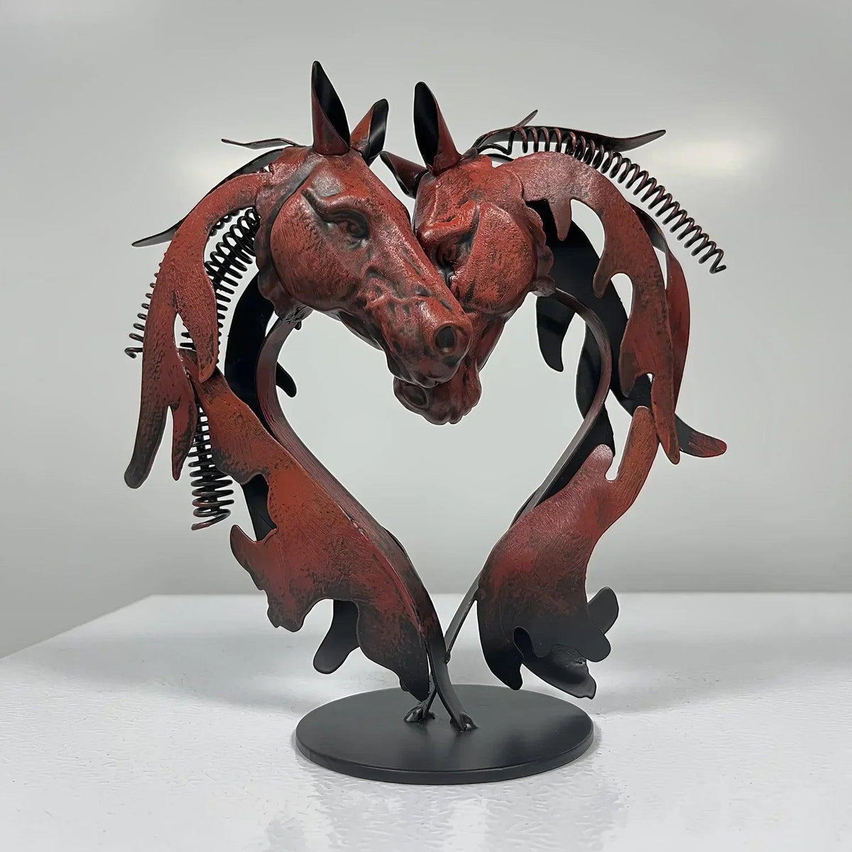 Double Horse Head Heart Metal Sculpture Romantic Gift for Horse Lovers