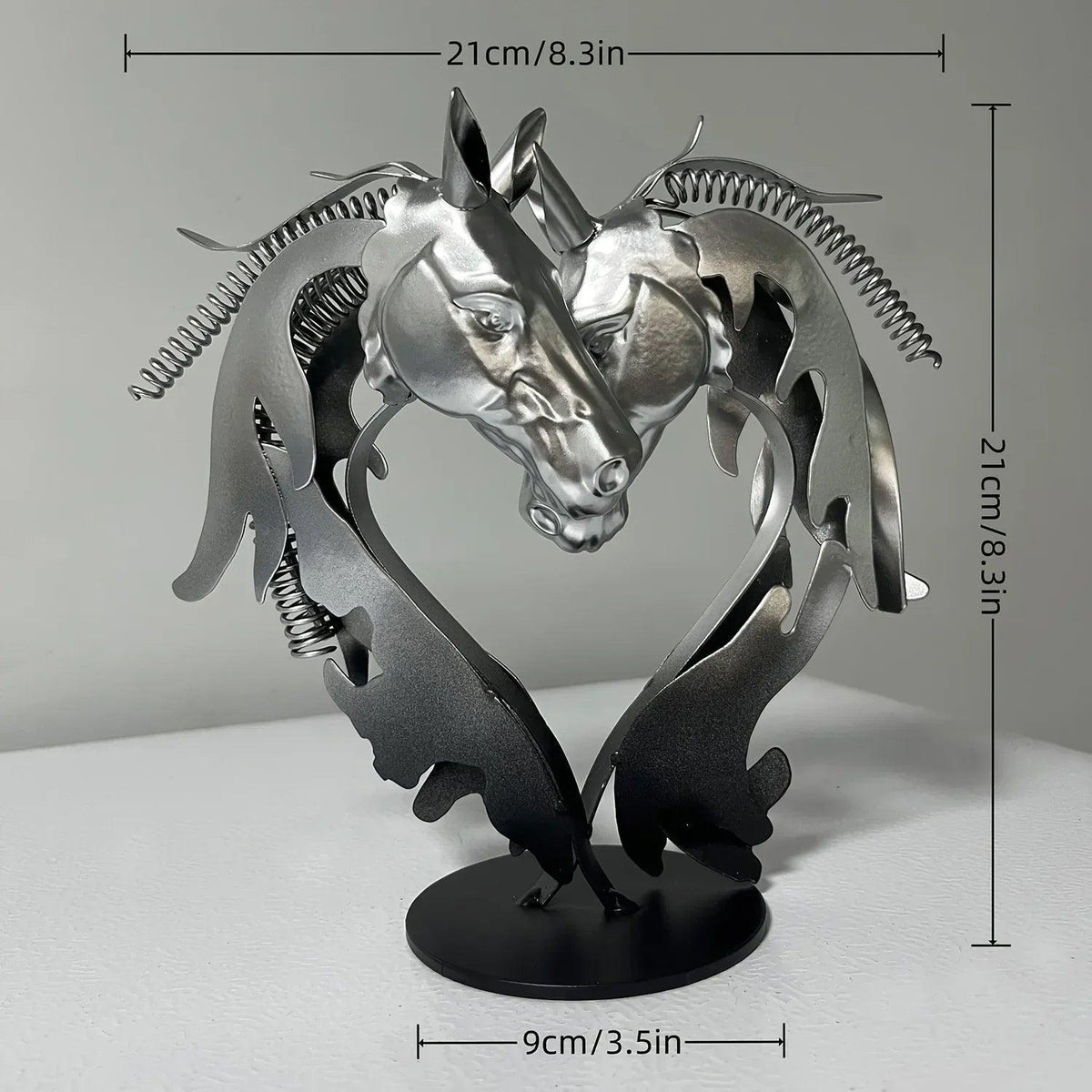 Double Horse Head Heart Metal Sculpture Romantic Gift for Horse Lovers