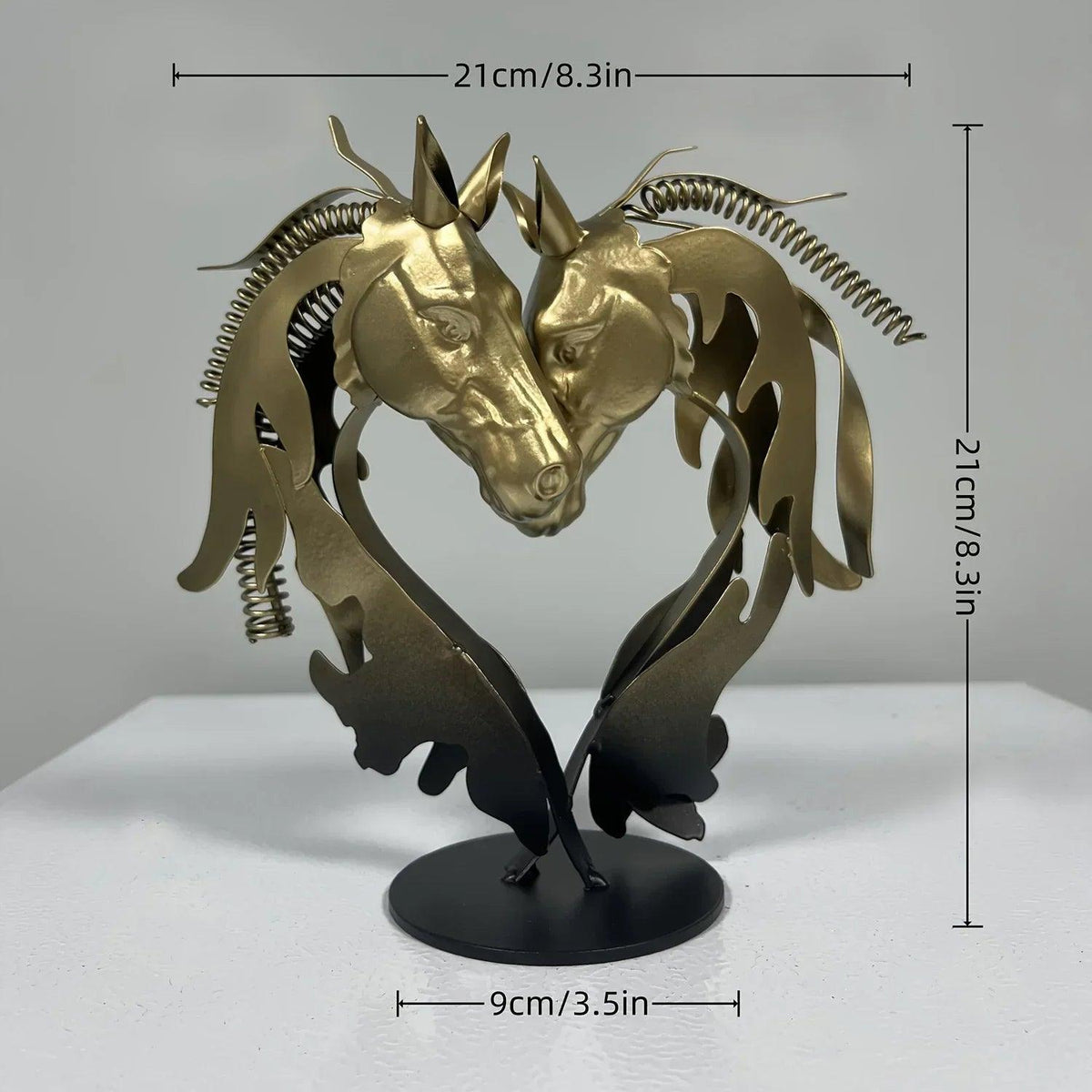 Double Horse Head Heart Metal Sculpture Romantic Gift for Horse Lovers