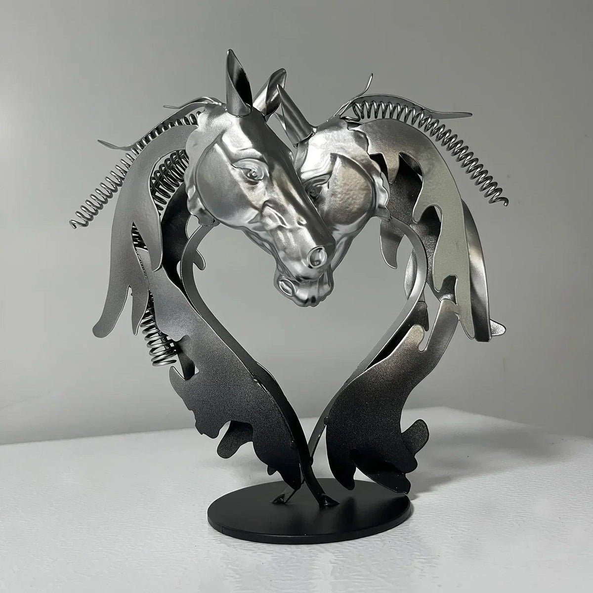 Double Horse Head Heart Metal Sculpture Romantic Gift for Horse Lovers