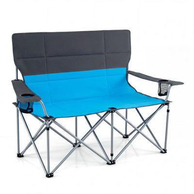 Double Camping Chair with Carry Bag Cup Holders-Blue