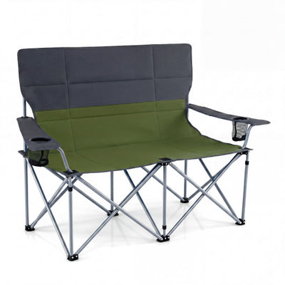 Double Camping Chair with Carry Bag Cup Holders-Green