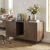 Double Cat Litter Box Enclosure for 2 Cats with Scratching Pad and Double Rooms-Walnut