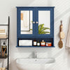 Double Door Wall-Mounted Bathroom Mirror Cabinet with Storage Shelf-Blue