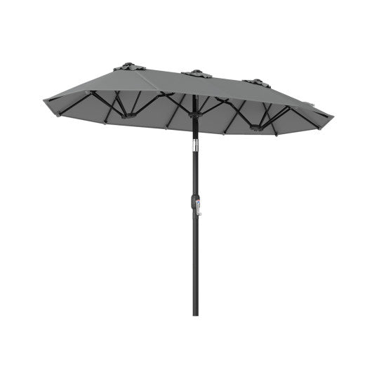 Double-Sided Patio Umbrella with Push Button Tilt Crank Handle-Gray