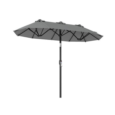 Double-Sided Patio Umbrella with Push Button Tilt Crank Handle-Gray