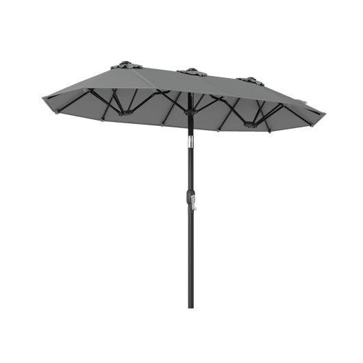 Double-Sided Patio Umbrella with Push Button Tilt Crank Handle-Gray