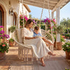 Double Swing Chair with Cushions Macrame Hanging Hammock Chair for Indoor and Outdoor Use-Beige