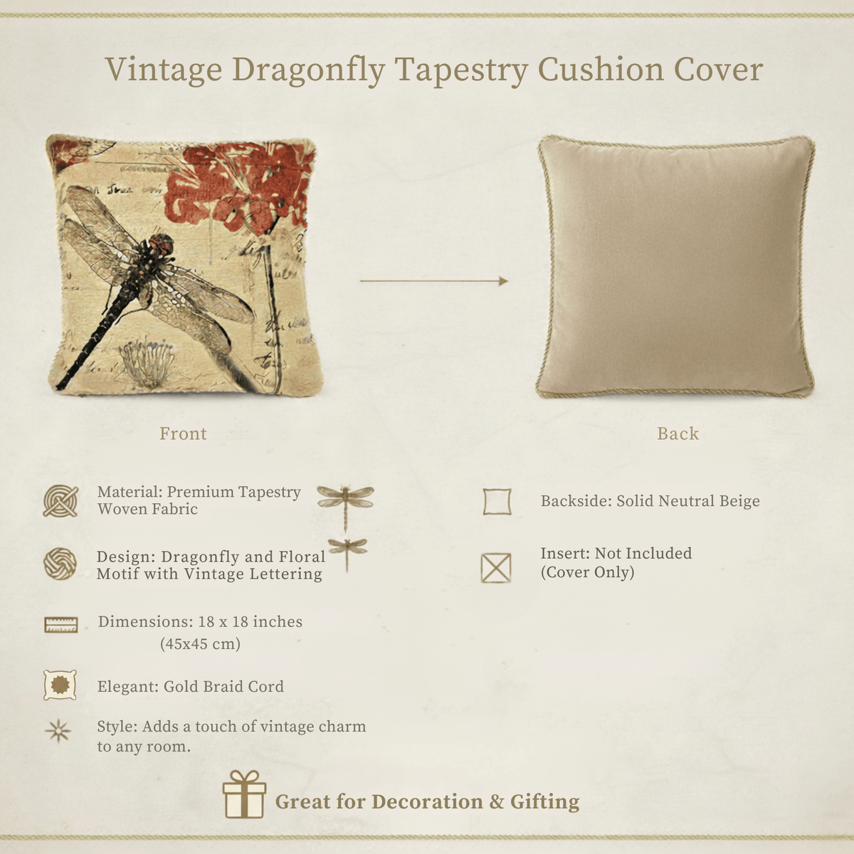 Tache Fly High Dragonfly European Postcard Tapestry Woven Throw Pillow Cover (15044)