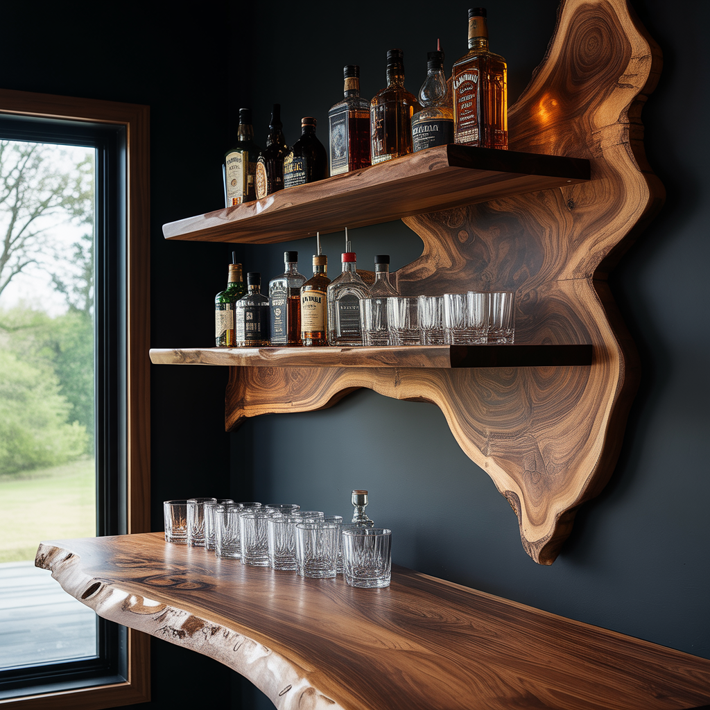 Dravino Live Edge Solid Wood Floating Wine Shelf
