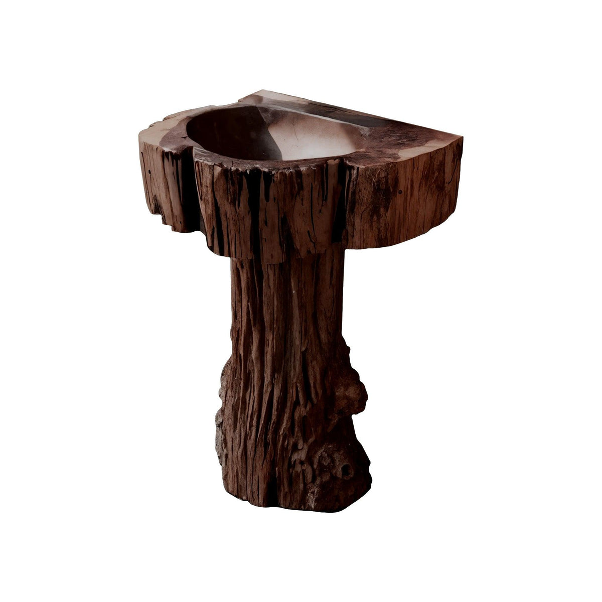 Driftwood Rustic Hand-Sculpted Solid Wood Pedestal Bathroom Sink