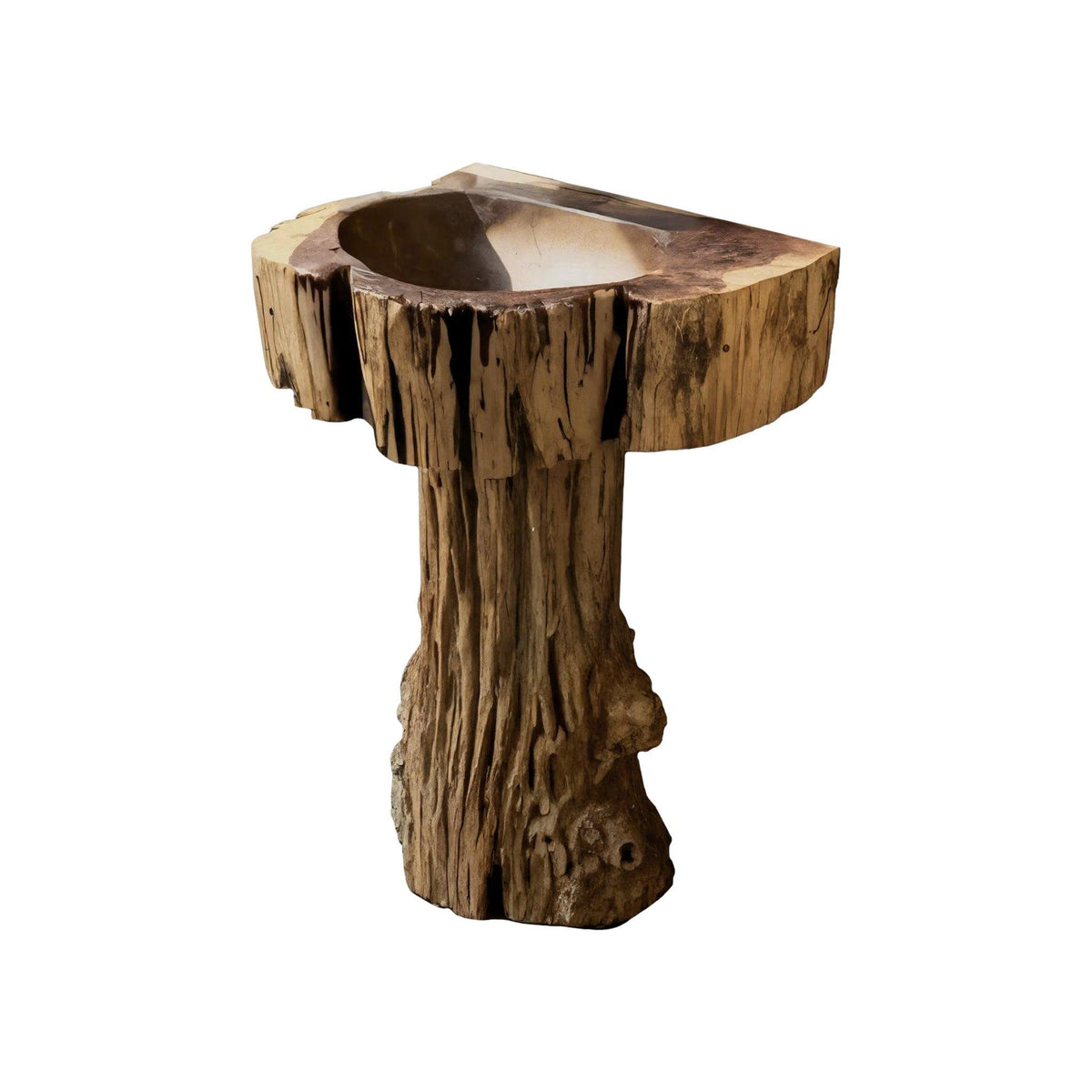 Driftwood Rustic Hand-Sculpted Solid Wood Pedestal Bathroom Sink