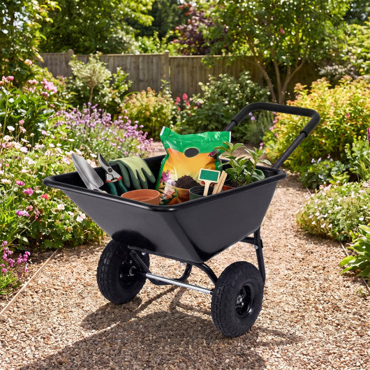 Dual-Wheel Wheelbarrow Garden Utility Cart with Pneumatic Tires-Black