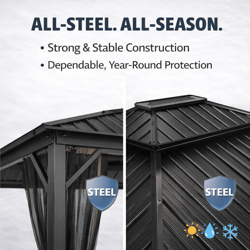 Duncan 10' x 12' Hardtop Gazebo – Metal Roof Outdoor Patio Gazebo with Heavy Duty Steel Frame