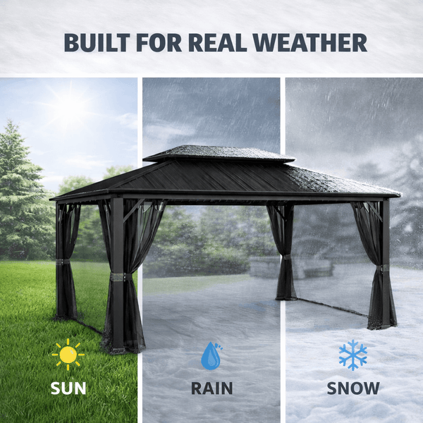 Duncan 10' x 12' Hardtop Gazebo – Metal Roof Outdoor Patio Gazebo with Heavy Duty Steel Frame
