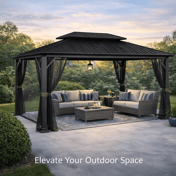 Duncan 10' x 12' Hardtop Gazebo – Metal Roof Outdoor Patio Gazebo with Heavy Duty Steel Frame