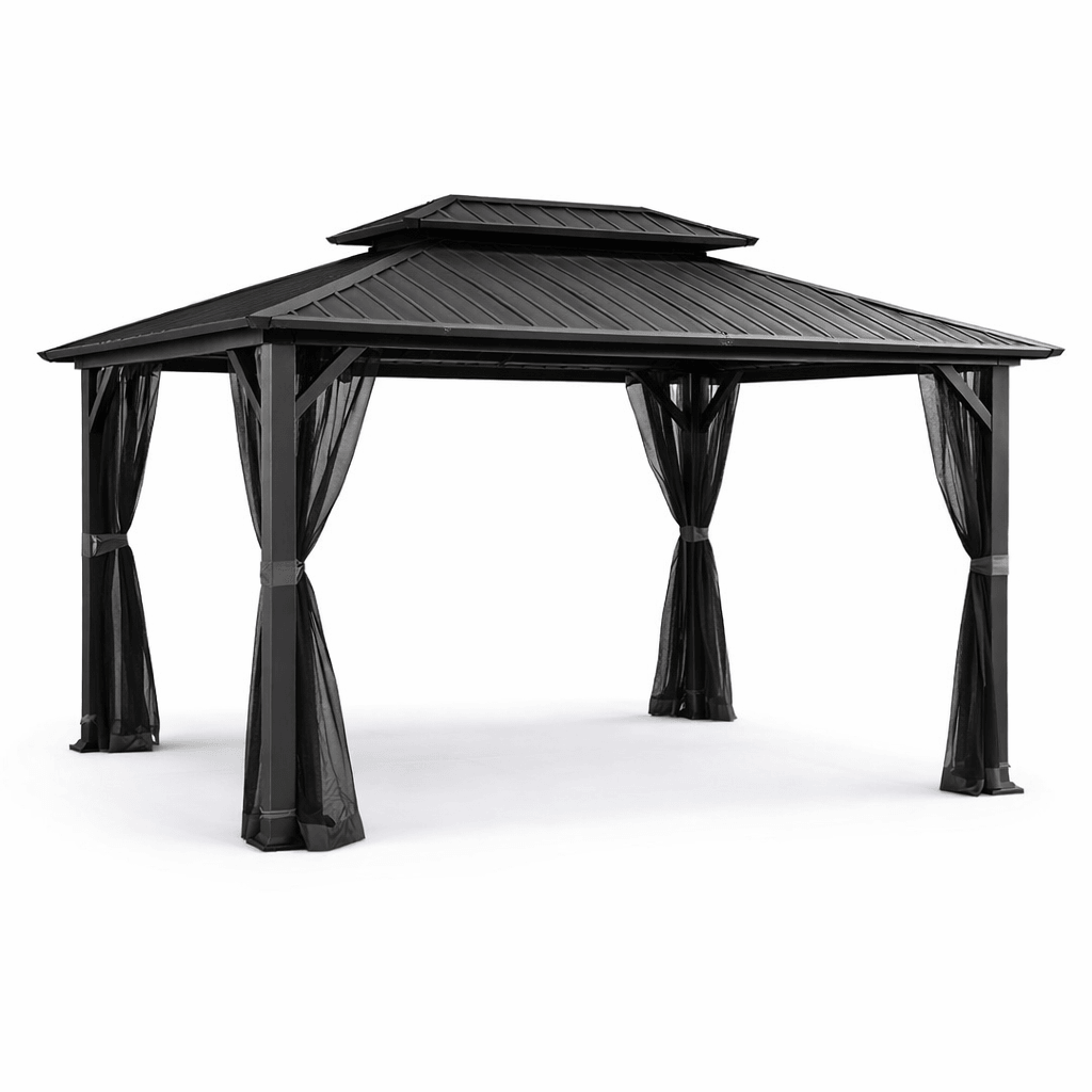 Duncan 10' x 12' Hardtop Gazebo – Metal Roof Outdoor Patio Gazebo with Heavy Duty Steel Frame