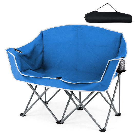 Duo Camping Chair Portable Oversized Loveseat with Armrests and Cup Holders-Blue