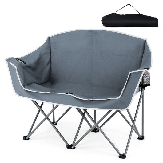 Duo Camping Chair Portable Oversized Loveseat with Armrests and Cup Holders-Gray