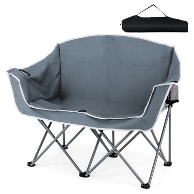 Duo Camping Chair Portable Oversized Loveseat with Armrests and Cup Holders-Gray