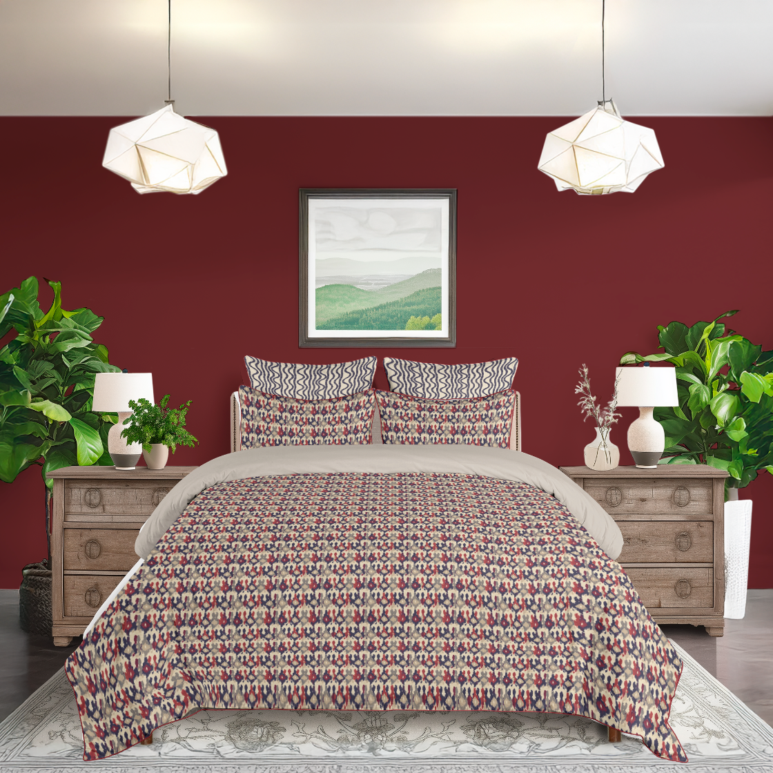 5 Piece Cotton Duvet Cover Set | Ikat Fusion - Americana