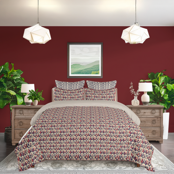 5 Piece Cotton Duvet Cover Set | Ikat Fusion - Americana