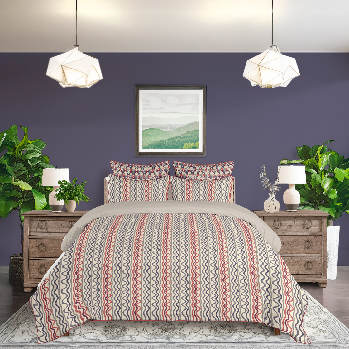 5 Piece Cotton Duvet Cover Set | Ikat Fusion - Americana