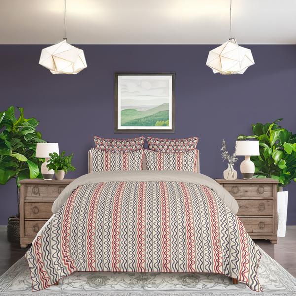 5 Piece Cotton Duvet Cover Set | Ikat Fusion - Americana