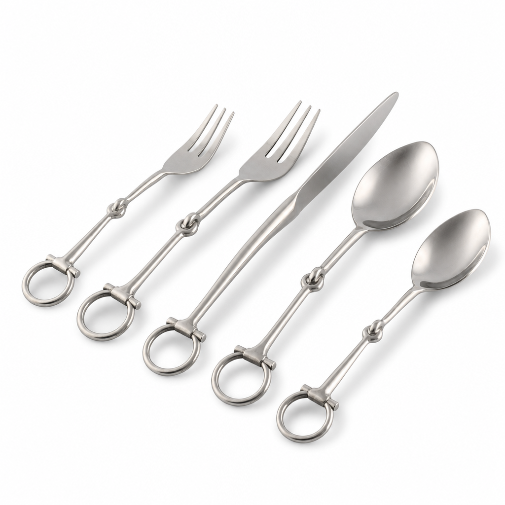 Bit Five piece Flatware Set - Stainless Steel Matt Silver