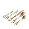 Equestrian Stirrup Five piece Flatware Set - Stainless Steel Shiny Gold