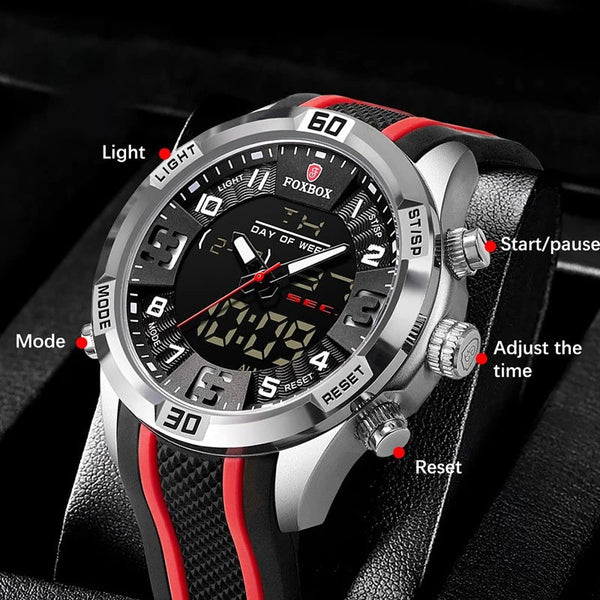 Lige Men's Dual Display Watch Multi-Function Chronograph Sports Waterproof Watch