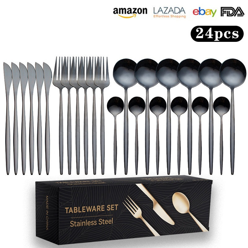 Cutlery Set Stainless Steel Knife Fork Set 24-Piece Tableware Set Golden Steak Knife Fork Spoon 6-Person Set
