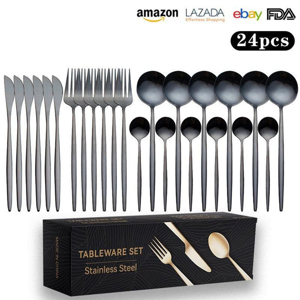 Cutlery Set Stainless Steel Knife Fork Set 24-Piece Tableware Set Golden Steak Knife Fork Spoon 6-Person Set
