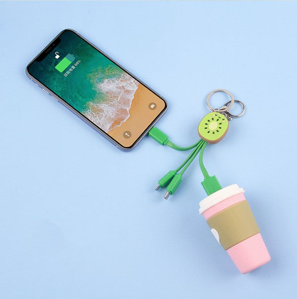 Kiwi Mobile Data Cable Healing Series Fruit Smile Keychain Universal Charging Cable 3-in-1