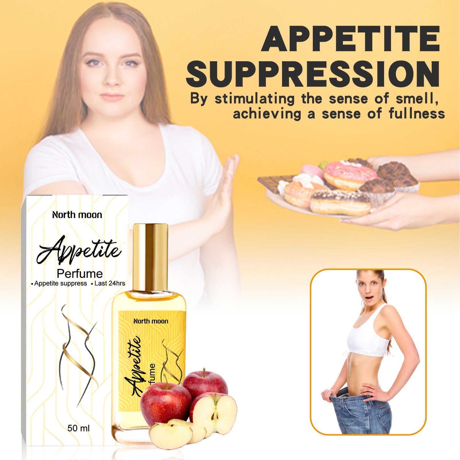 North moon Appetite Suppression Perpume, Light Fragrance Natural Fragrance Body Firming Skin Belly Bye Meat Slimming Spray