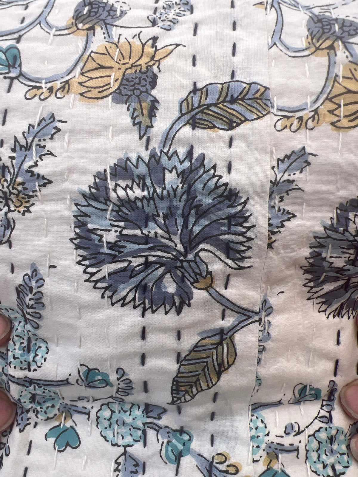 Blue Colorful One Block Print Cotton Kantha Quilt (Events)