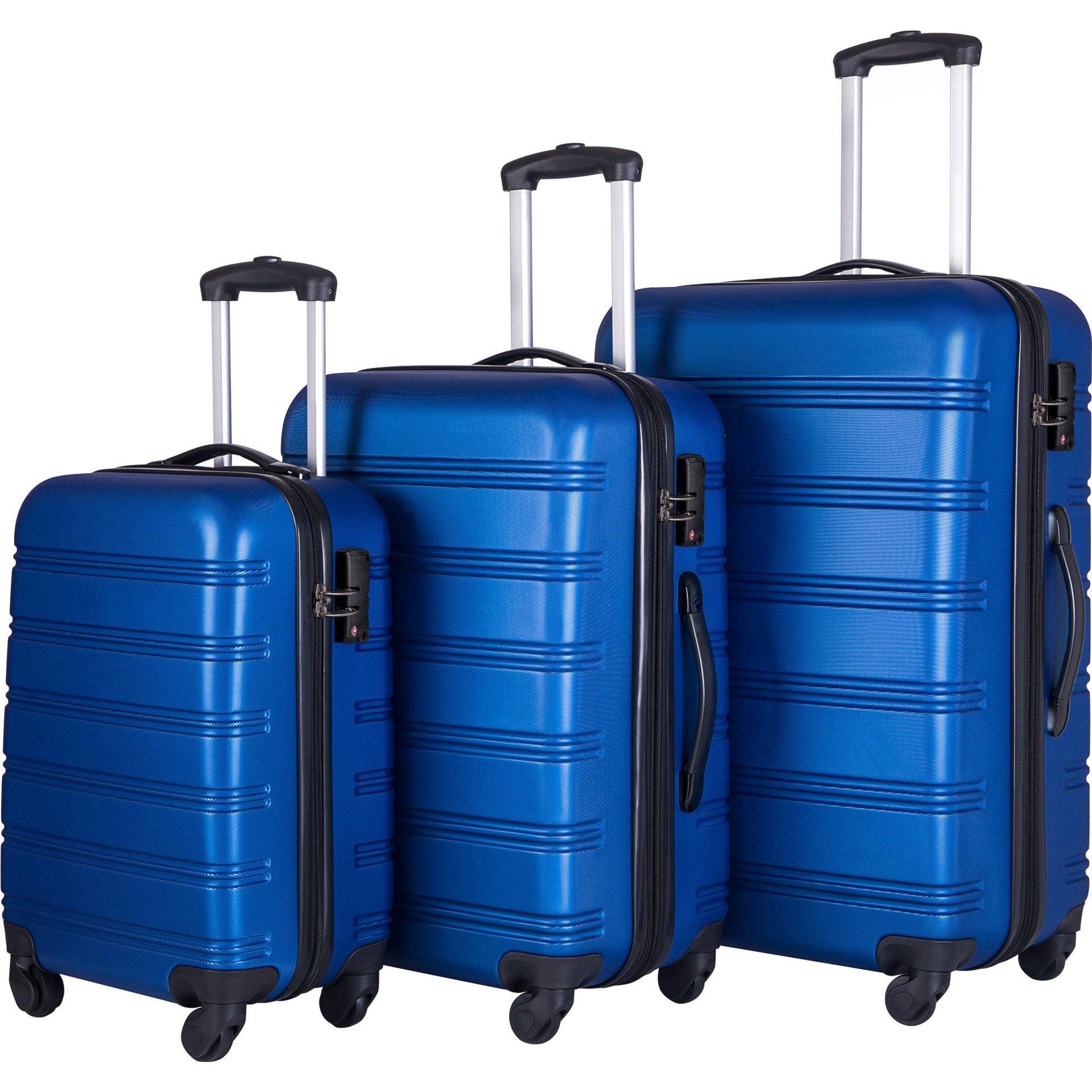 Blue 3 Piece Luggage Set Hardside Spinner Suitcase with TSA Lock 20