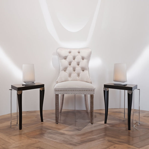 Nikki Collection Modern High-end Tufted Solid Wood Contemporary Velvet Upholstered Dining Chair 2-Pcs SetBeige