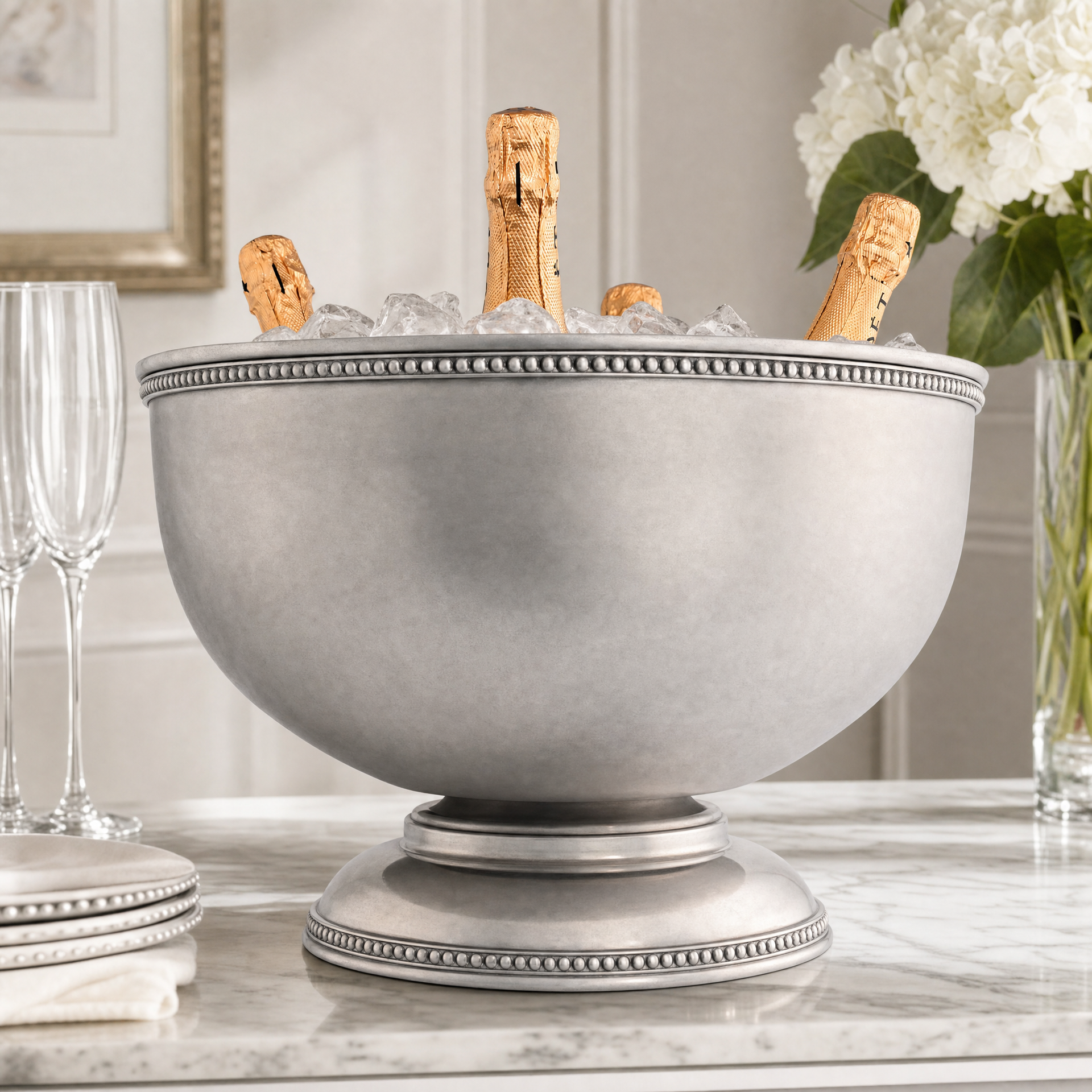 Pewter Medici Bead Ice Tub/Punch Bowl