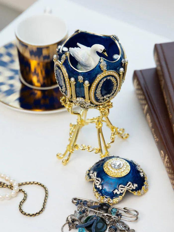 Blue Faberge Egg with Swan Inside - Gifts for You 'n Me
