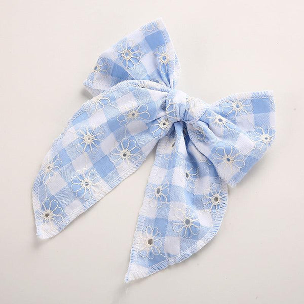 Children's Headwear Girl Plaid Cotton Embroidery Bow Hairpin Big Swallowtail Hairpin