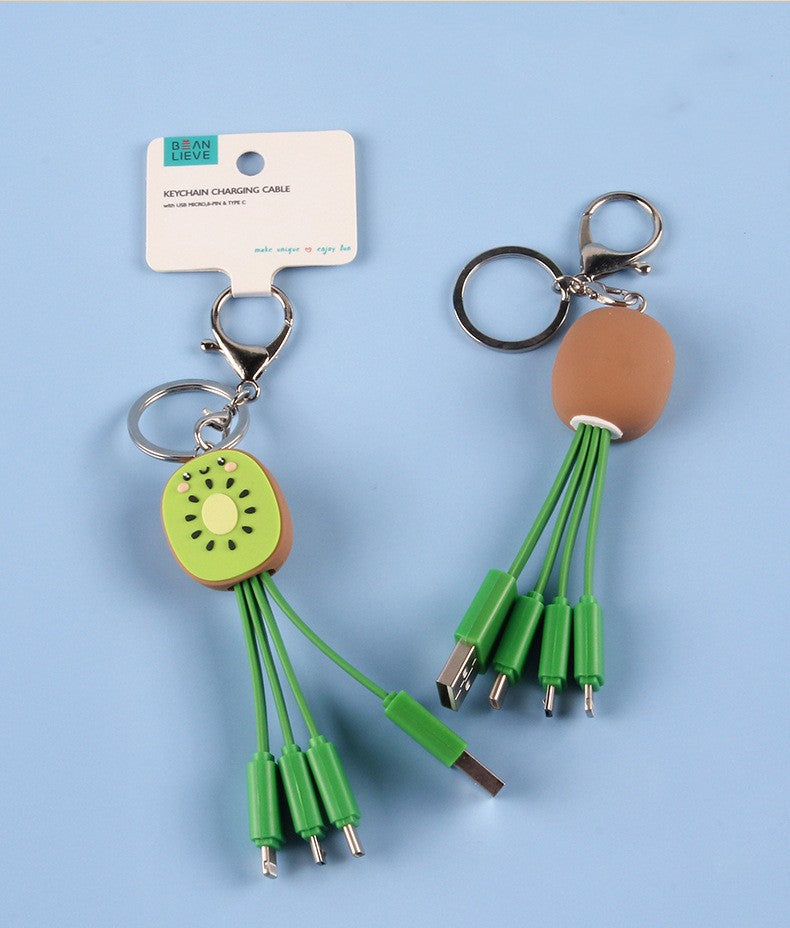 Kiwi Mobile Data Cable Healing Series Fruit Smile Keychain Universal Charging Cable 3-in-1