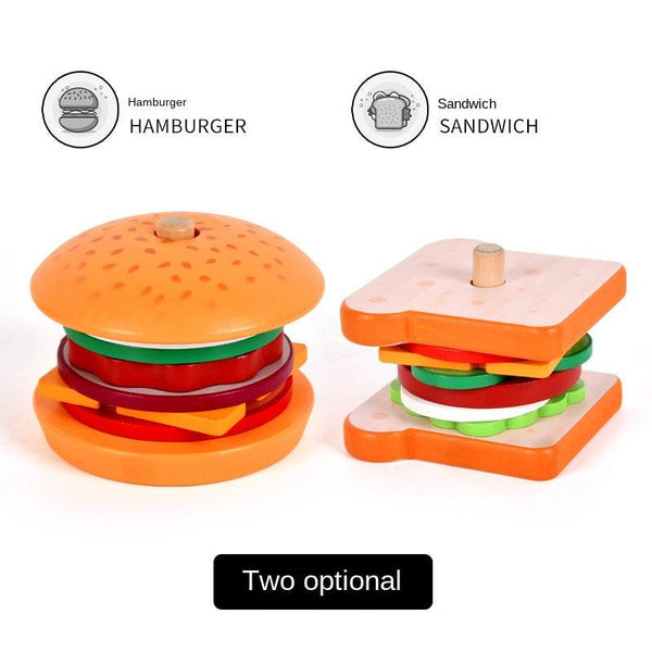 Baby wooden simulation burger, french fries, sandwich set, pillar pairing, food cutting, kitchen utensils, play with toys