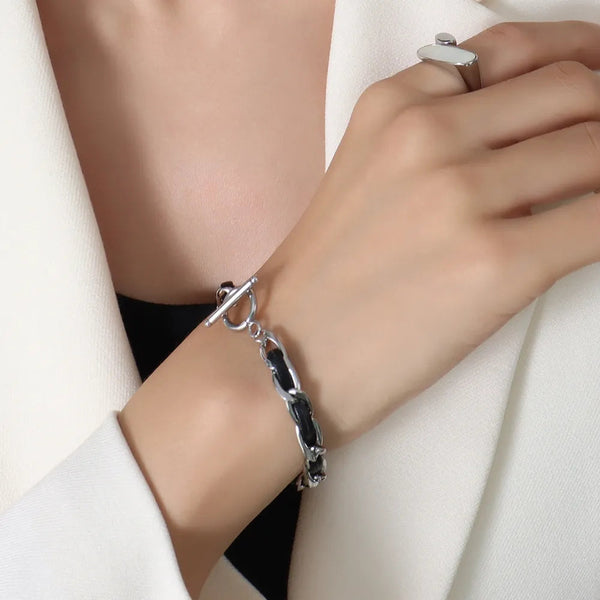 Hip hop design 18k real gold leather rope bracelet jewelry