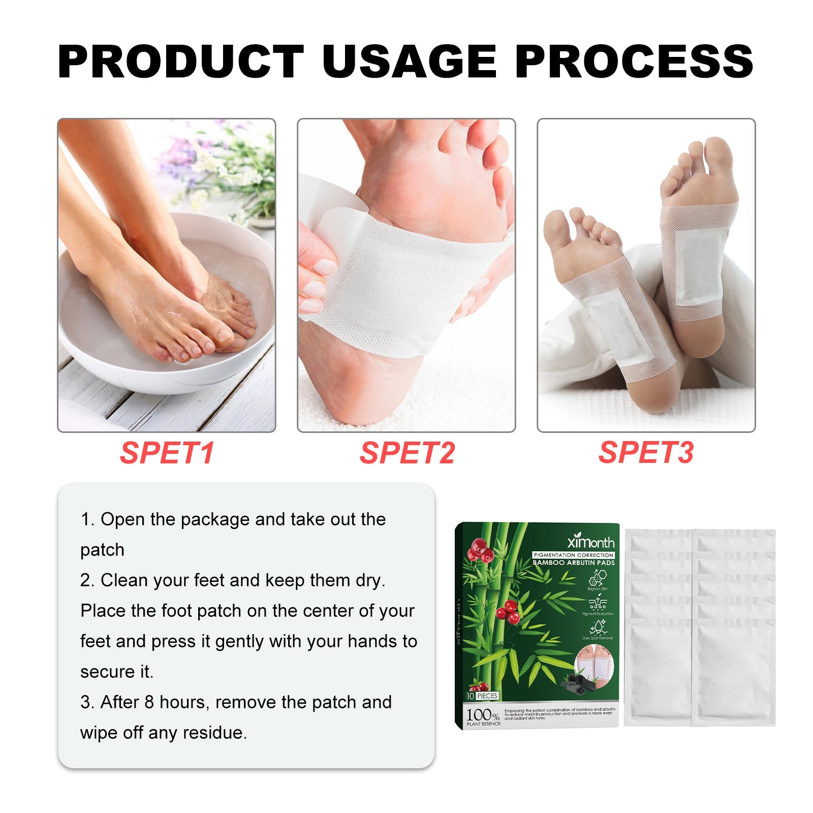 Pigmentation Correction Bamboo Arbutin Pads, Relieve Body Stress Improve Sleep Clean Skin Beauty Foot Patch