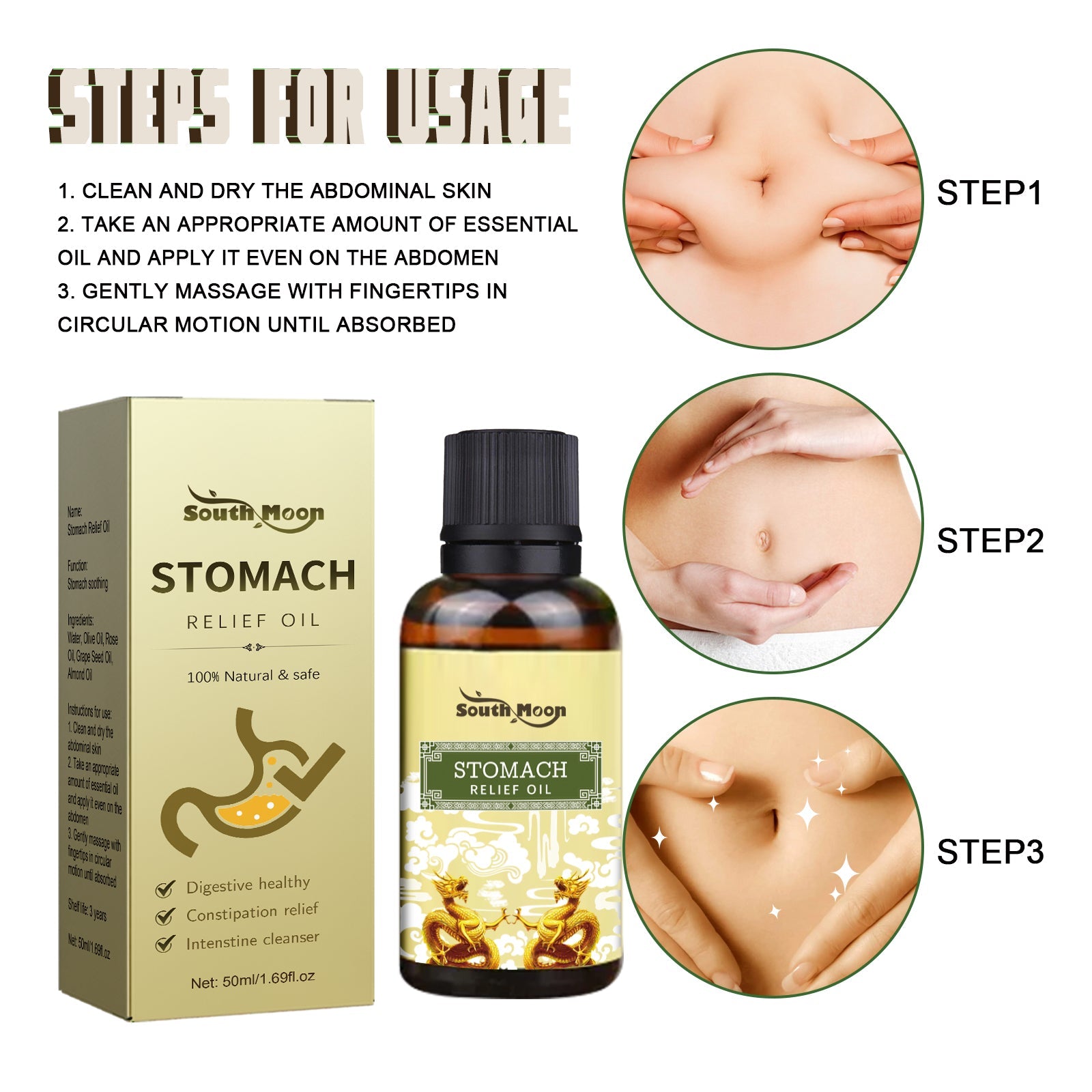 Stomach Relief Oil, Clear Stool Relieve Gastrointestinal Discomfort Massage Treatment Firming And Slimming Oil