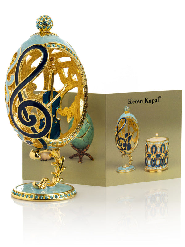 Treble Clef Faberge Egg with Violin Surprise - Gifts for You 'n Me