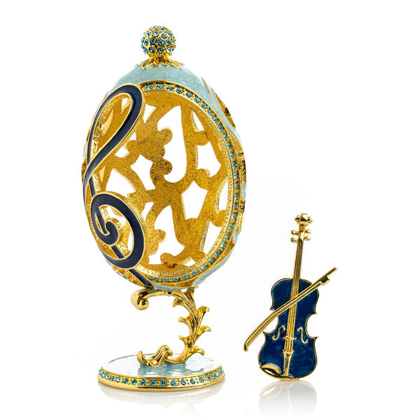 Treble Clef Faberge Egg with Violin Surprise - Gifts for You 'n Me